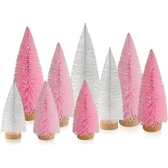 9 Pcs Pink Color Mini Sisal Bottle Brush Trees Small Artificial Christmas Tree - Picture 8 of 8